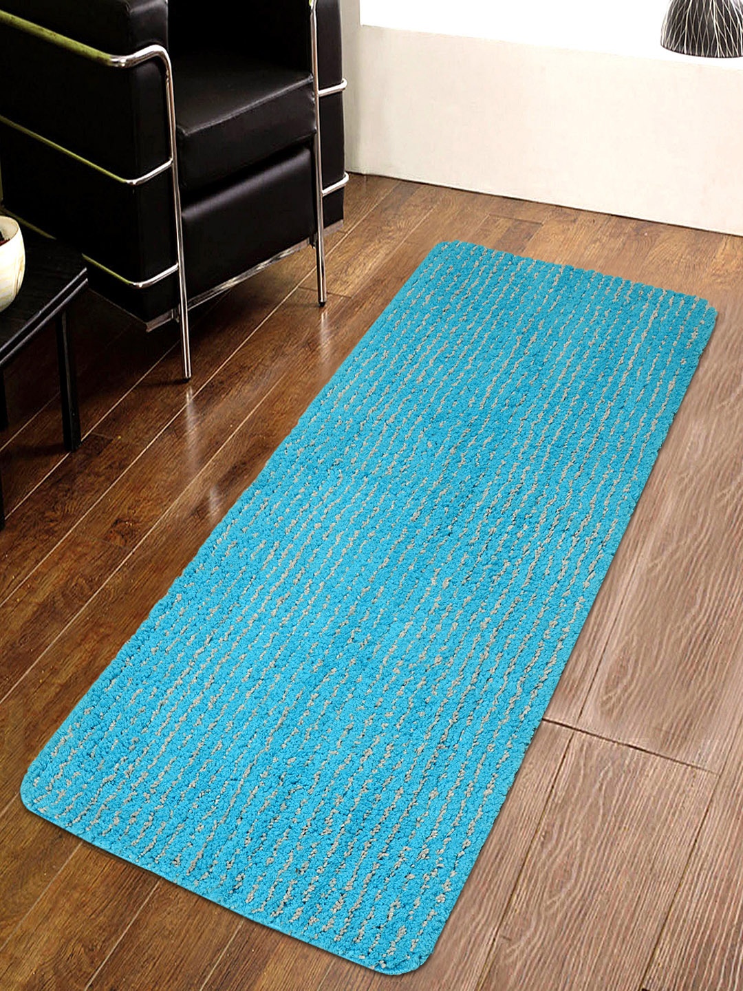 

Saral Home Turquoise Blue Striped Microfiber Anti-Skid Multipurpose Runner