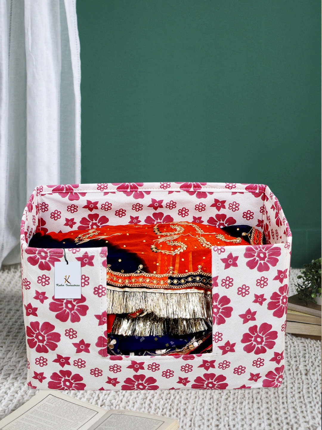 

Kuber Industries Unisex Pink & White Flowers Printed Saree Stacker Organiser