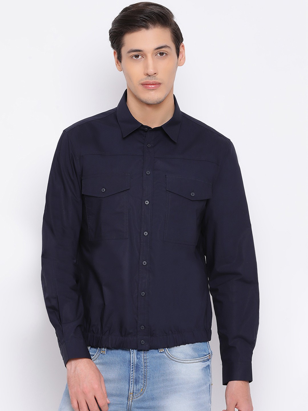 

Antony Morato Men Navy Blue Slim Fit Solid Casual Shirt