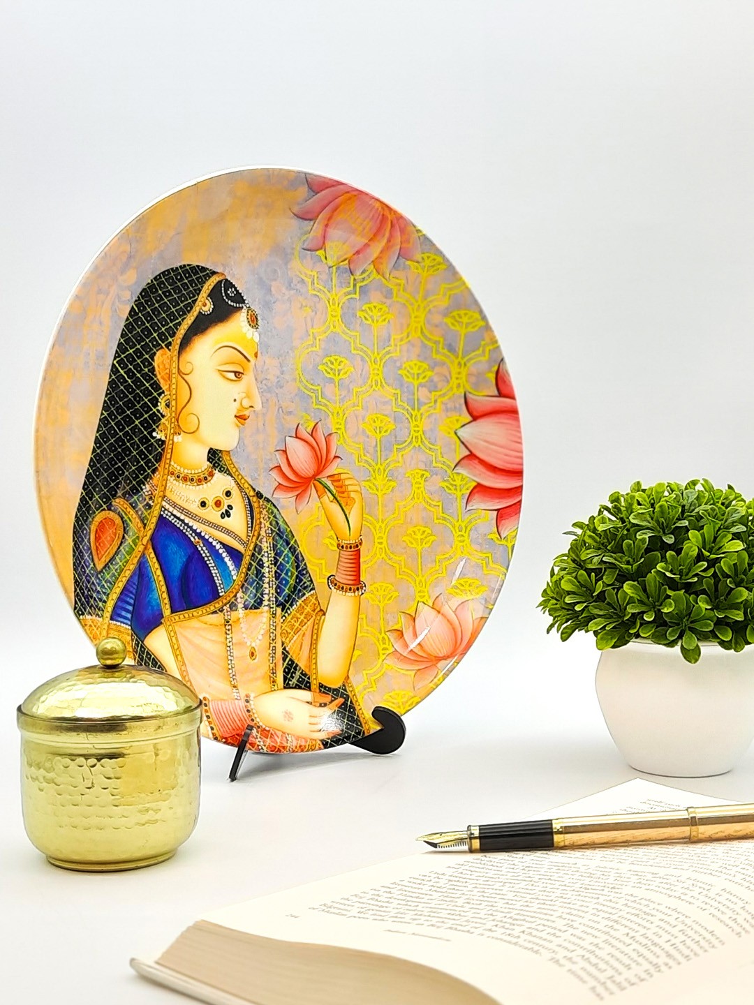

KOLOROBIA Yellow & Blue Mumtaz Inspired Bone China Decorative Wall Plate