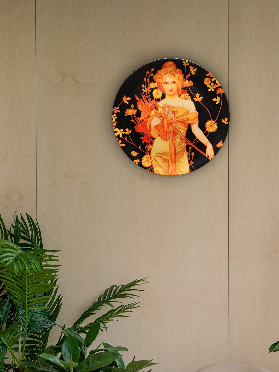 

KOLOROBIA Black & Orange Spring by Mucha Decorative Wall Plate
