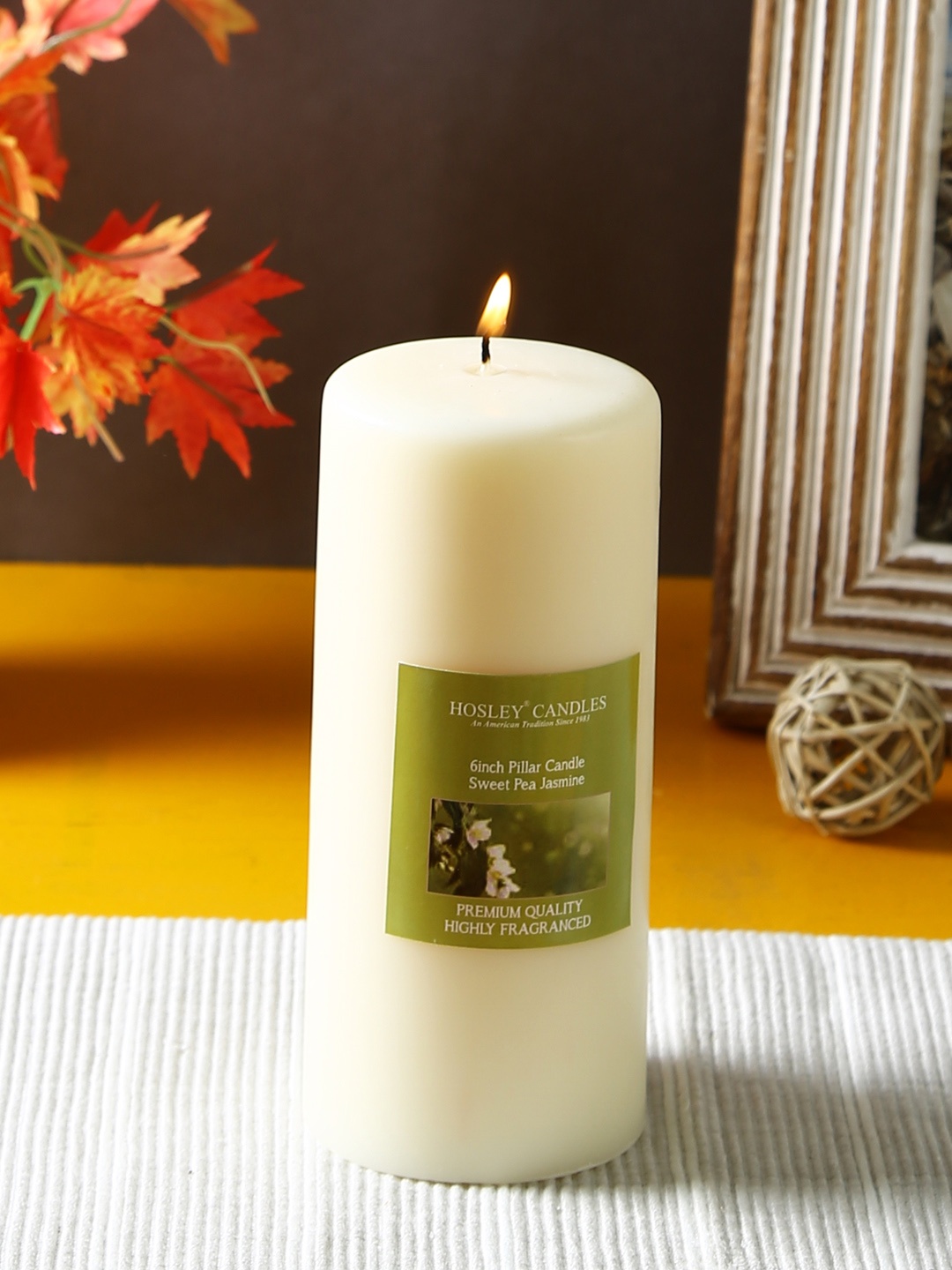 

HOSLEY White Solid Sweet Pea Jasmine Highly Fragranced 15 cm Pillar Candle