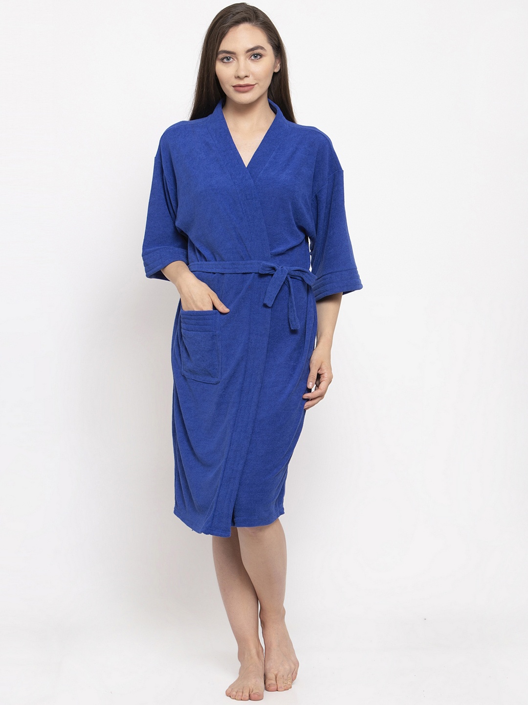 

ELEVANTO Women Blue Solid Bath Robe