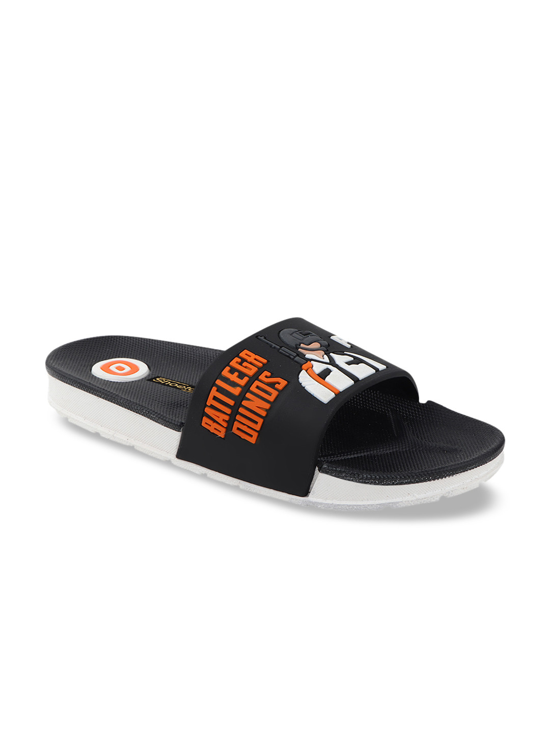 

Shoetopia Unisex Kids Black & Orange PUBG Self Design Sliders