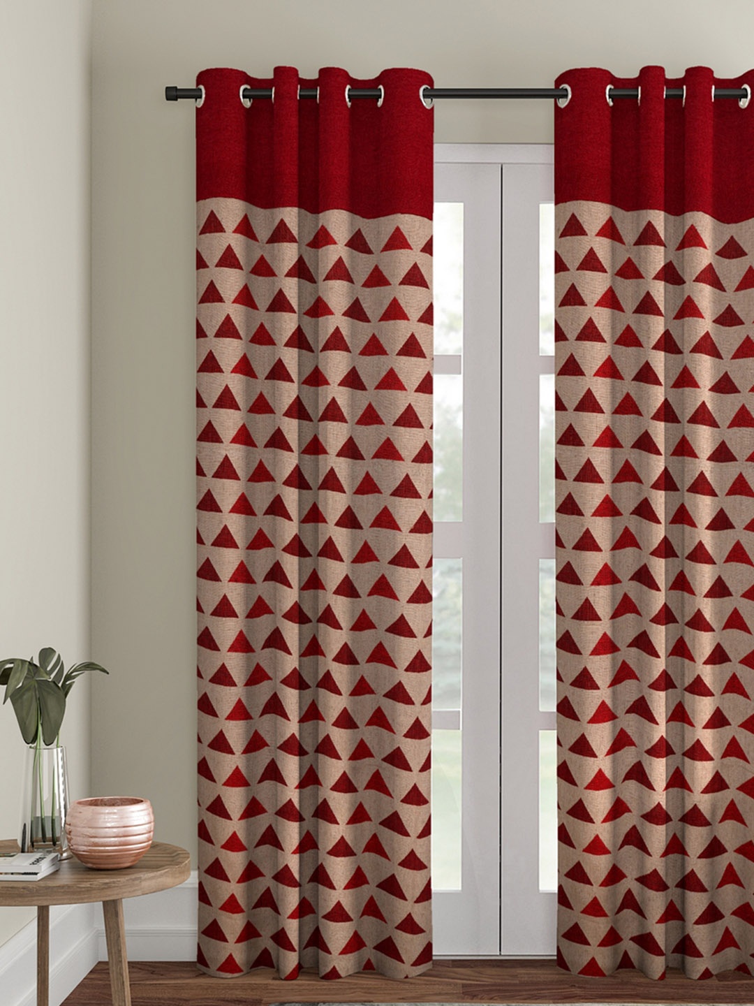 

Soumya Maroon & Beige Single Door Curtain