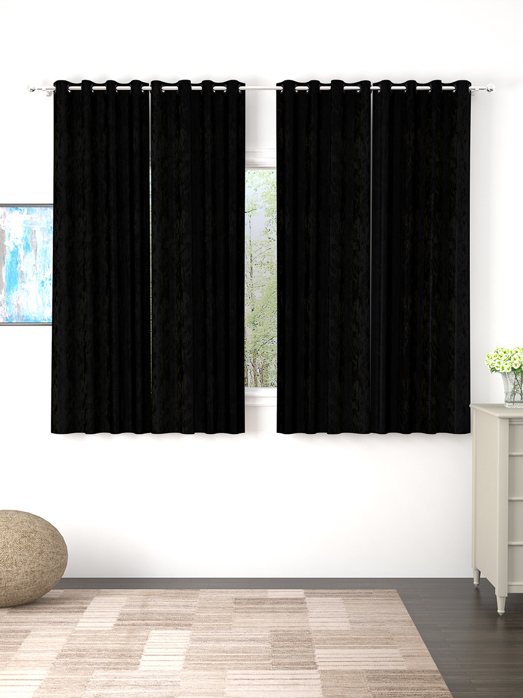 

Story@home Black Set of 4 Jacquard Textured Window Curtains