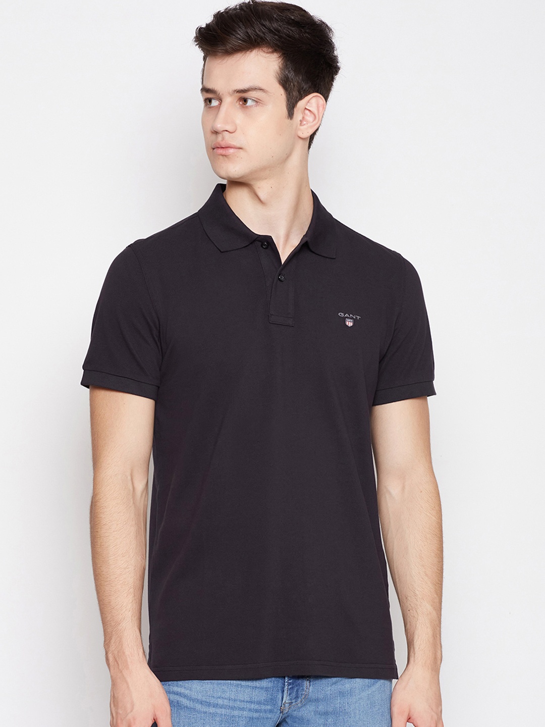 

GANT Men Black Solid Polo Collar T-shirt