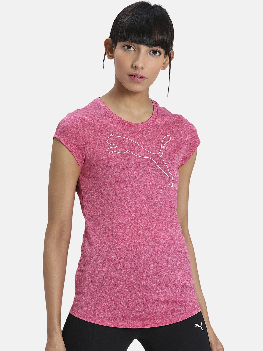 

Puma Women Pink Printed Round Neck Active Logo Heather T-shirt