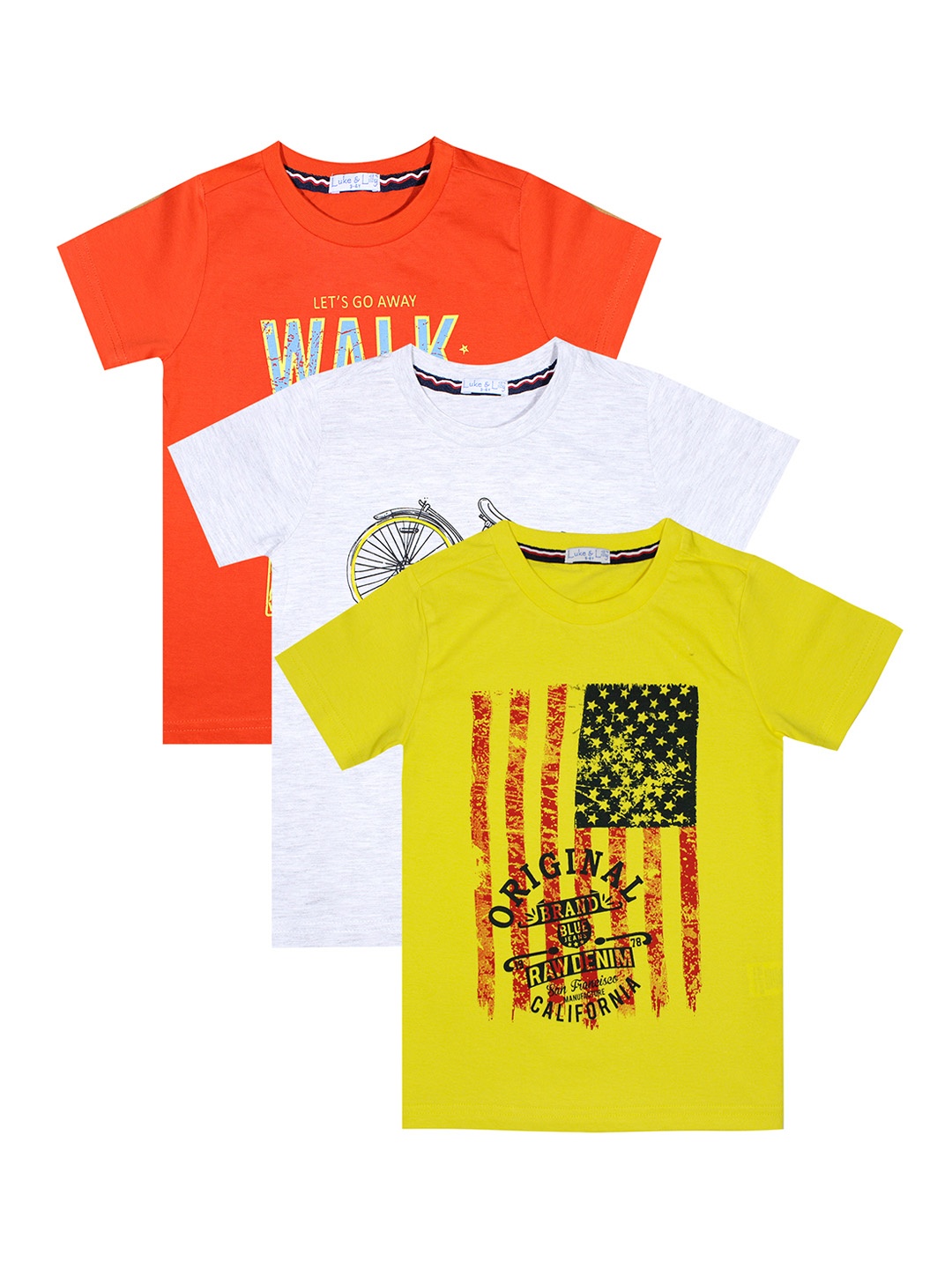 

Luke Lilly Boys Pack Of 3 Printed Round Neck Pure Cotton T-shirt, Orange