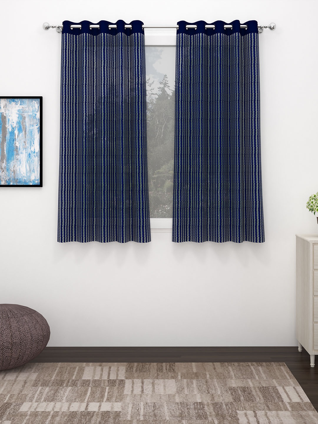 

Story@home Navy Blue Set of 2 Sheer Window Curtains