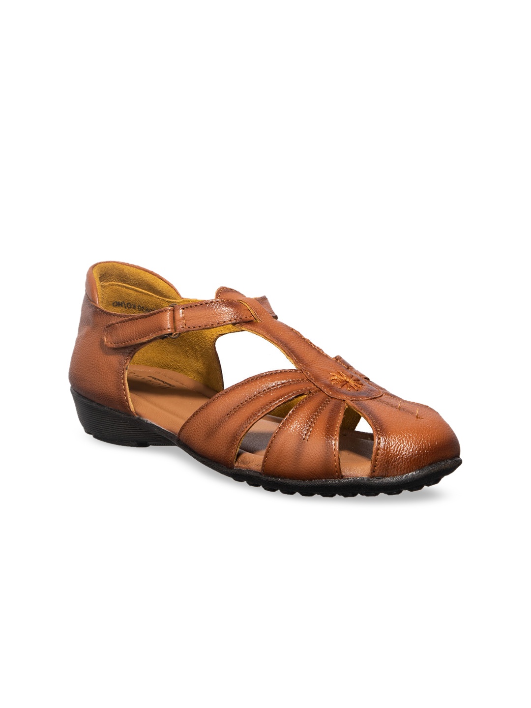 

Khadims Women Tan Brown Textured Leather Ballerinas