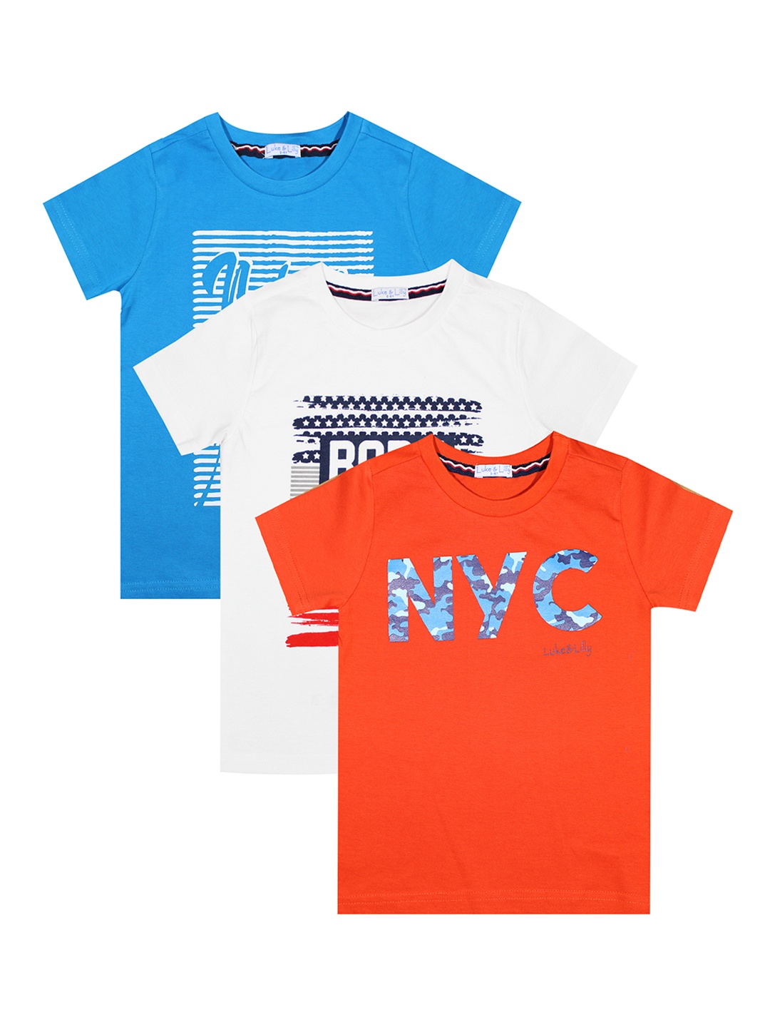 

Luke Lilly Boys Pack of 3 Printed Round Neck Pure Cotton T-shirt, Orange