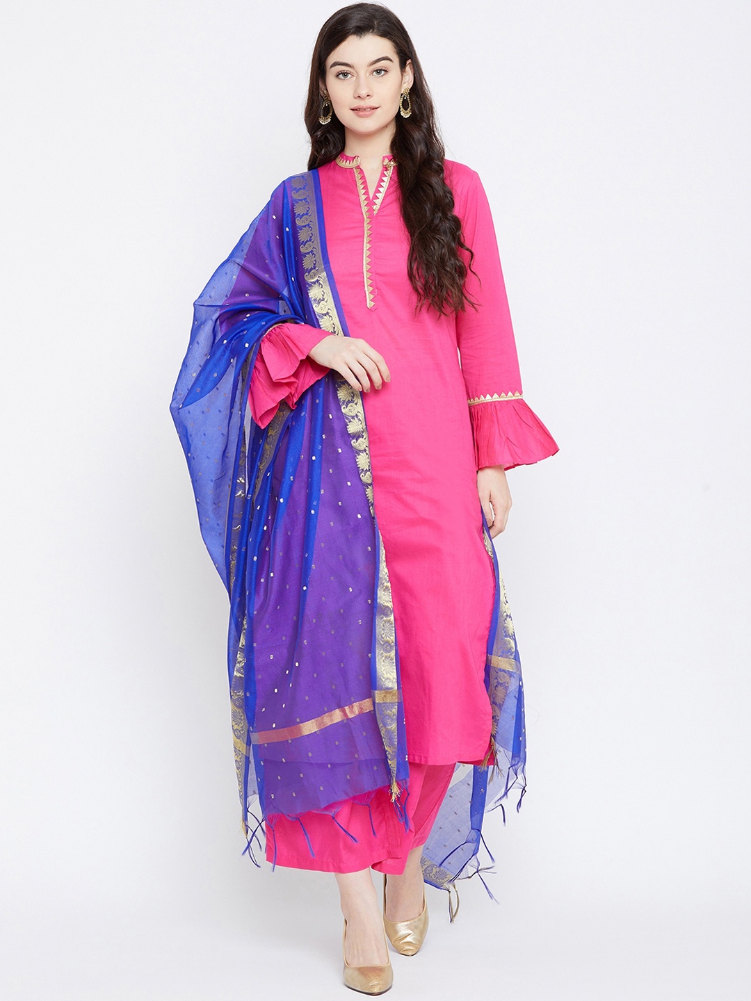 

Tulsattva Women Fuchsia Solid Kurta with Palazzos & Dupatta