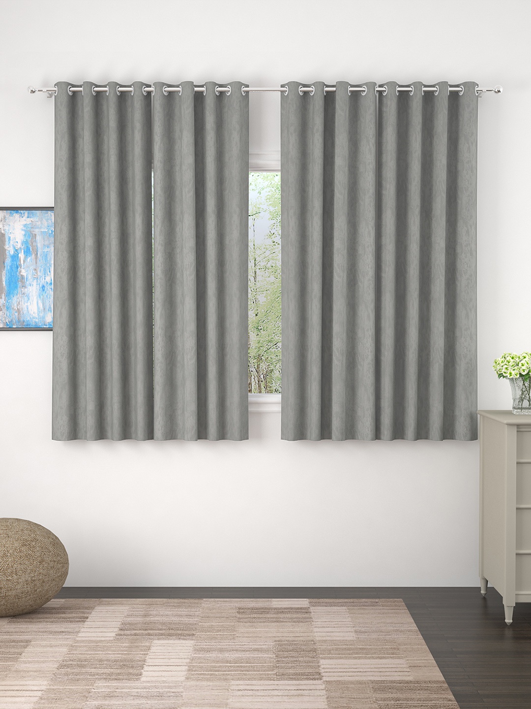

Story@home Grey Set of 4 Jacquard Window Curtains