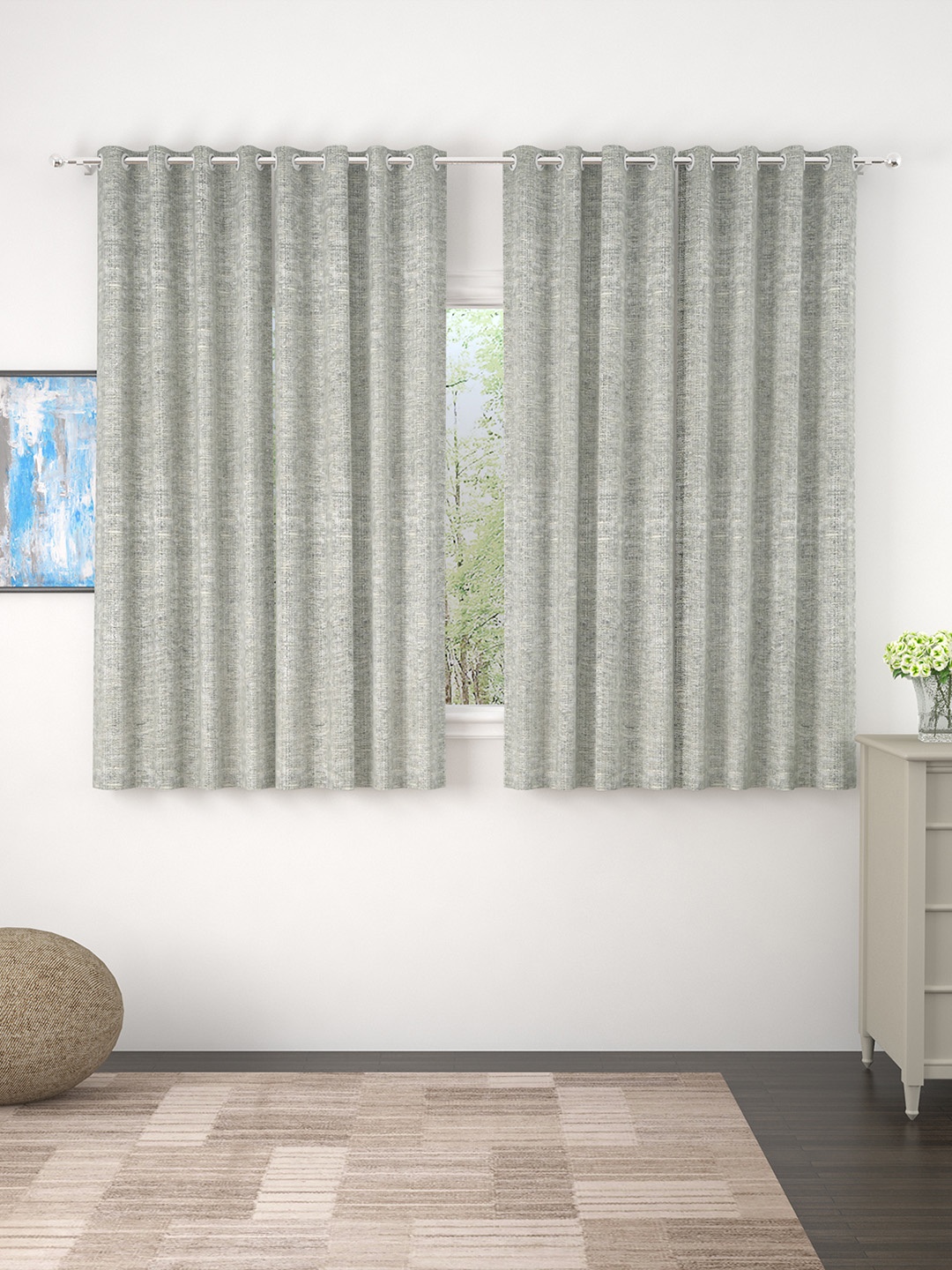 

Story@home Grey Set of 4 Jacquard Textured Window Curtains