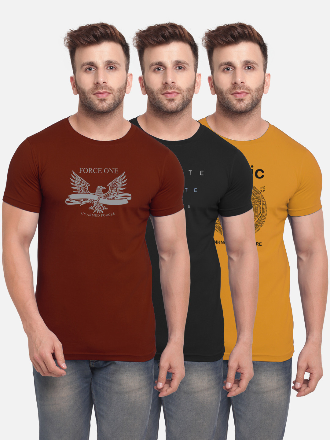 

BULLMER Men Pack Of 3 Printed T-shirts, Multi