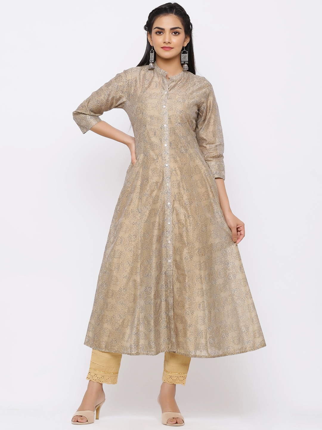 

Juniper Women Beige Floral Printed Anarkali Kurta