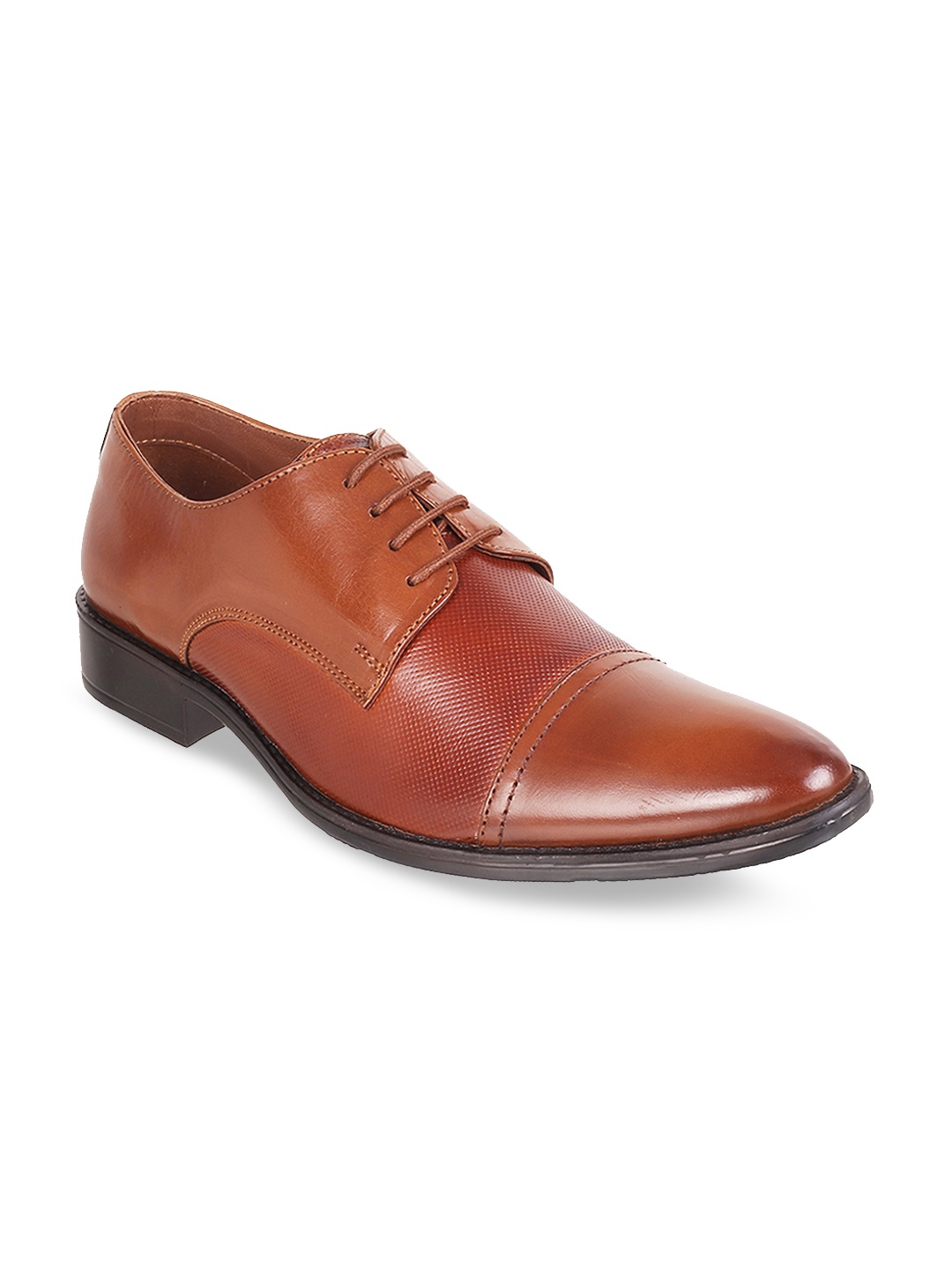 

Metro Men Tan Brown Textured Leather Formal Derbys