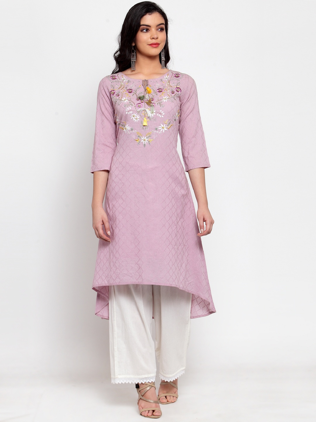 

ANAISA Women Purple & White Embroidered Kurta with Palazzos