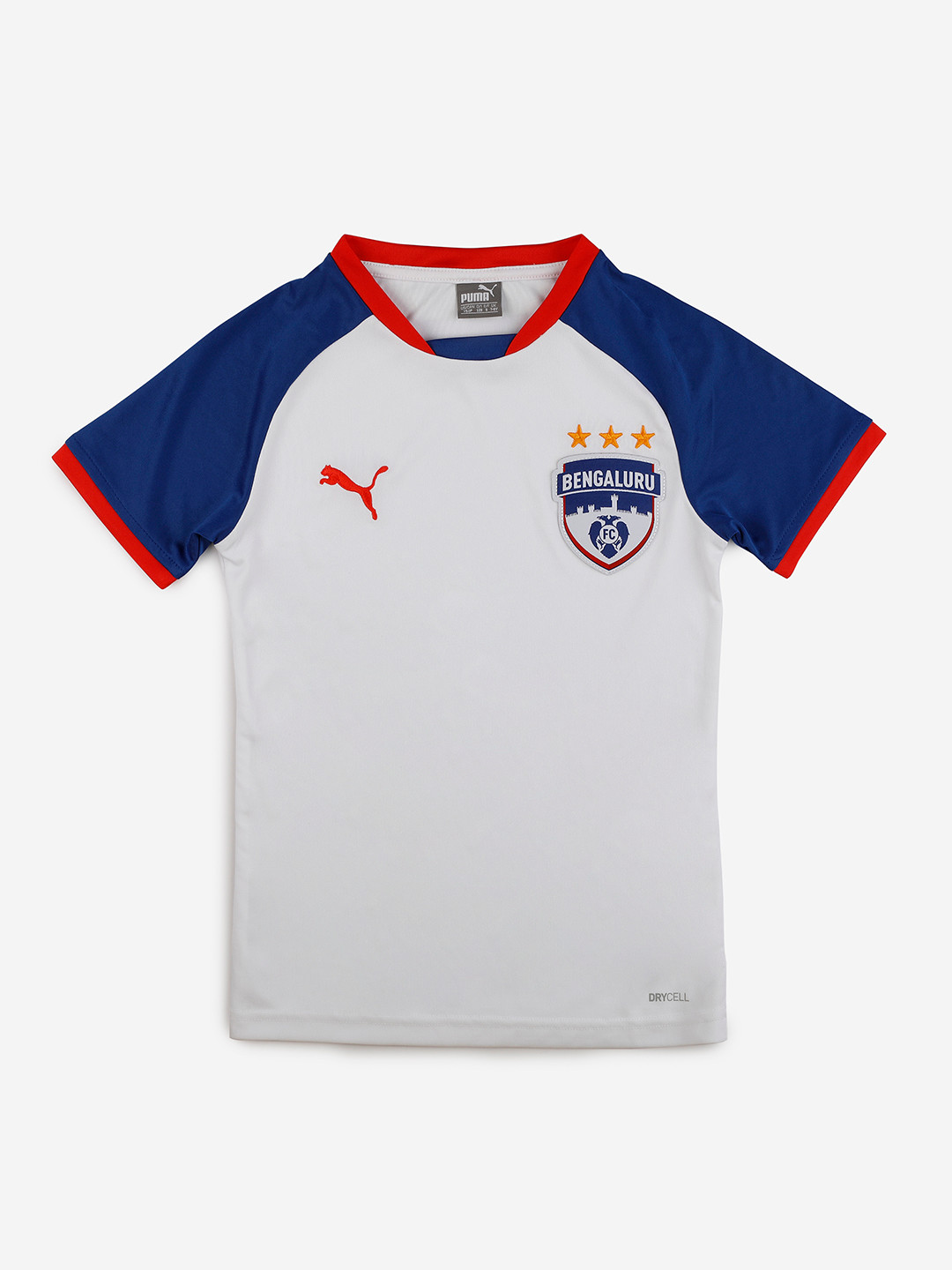 

Puma Boys White & Blue Solid Round Neck T-shirt
