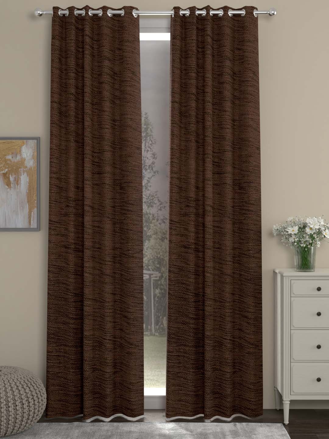 

ROSARA HOME Brown Set of 2 Long Door Curtains