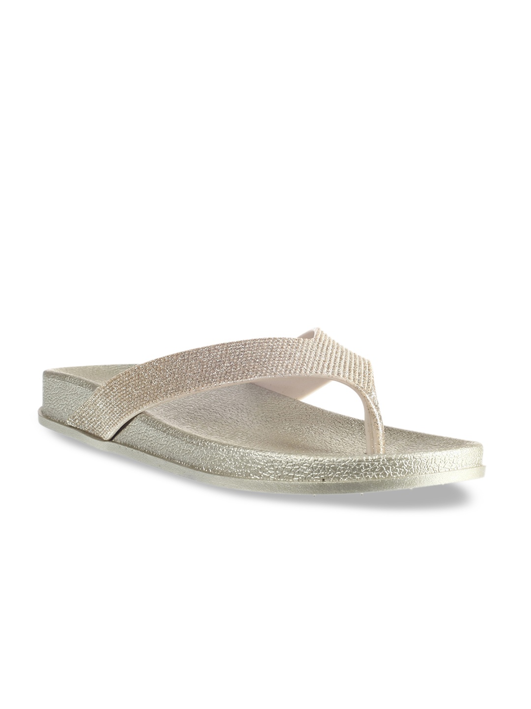 Khadims Women Beige & Silver-Toned Embellished Open Toe Flats