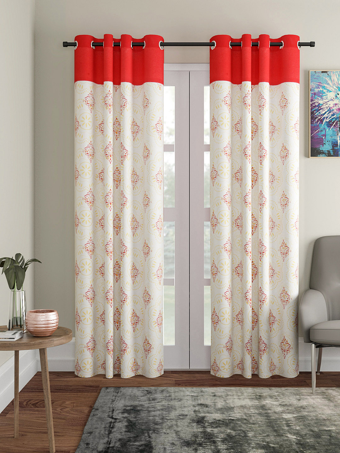 

Soumya Red & White Room Darkening Door Curtain