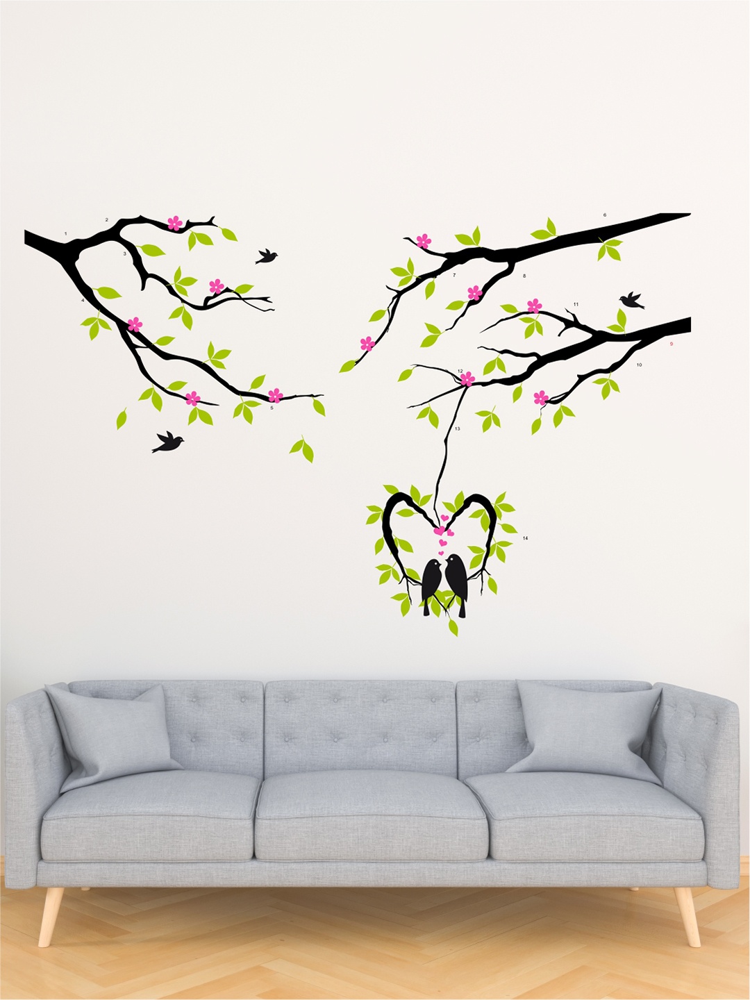 

rawpockets Multicolored Love Birds Flower Tree Wall Stickers, Multi
