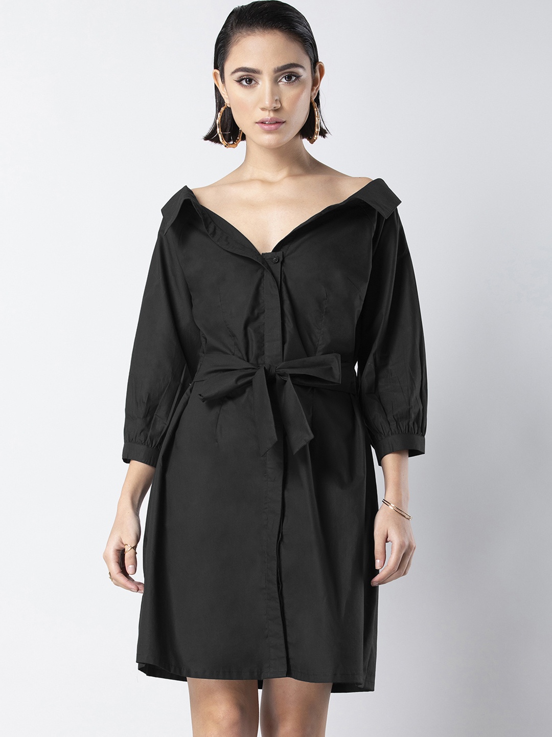 

FabAlley Women Black Solid Shirt Dress
