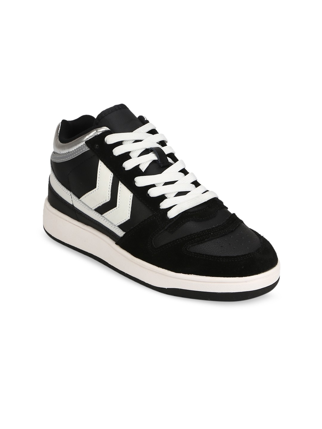 

hummel Adults Black & White Colourblocked Leather Mid-Top Sneakers