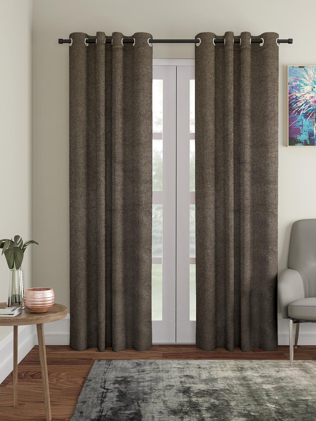 

Soumya Brown Single Room Darkening Long Door Curtain