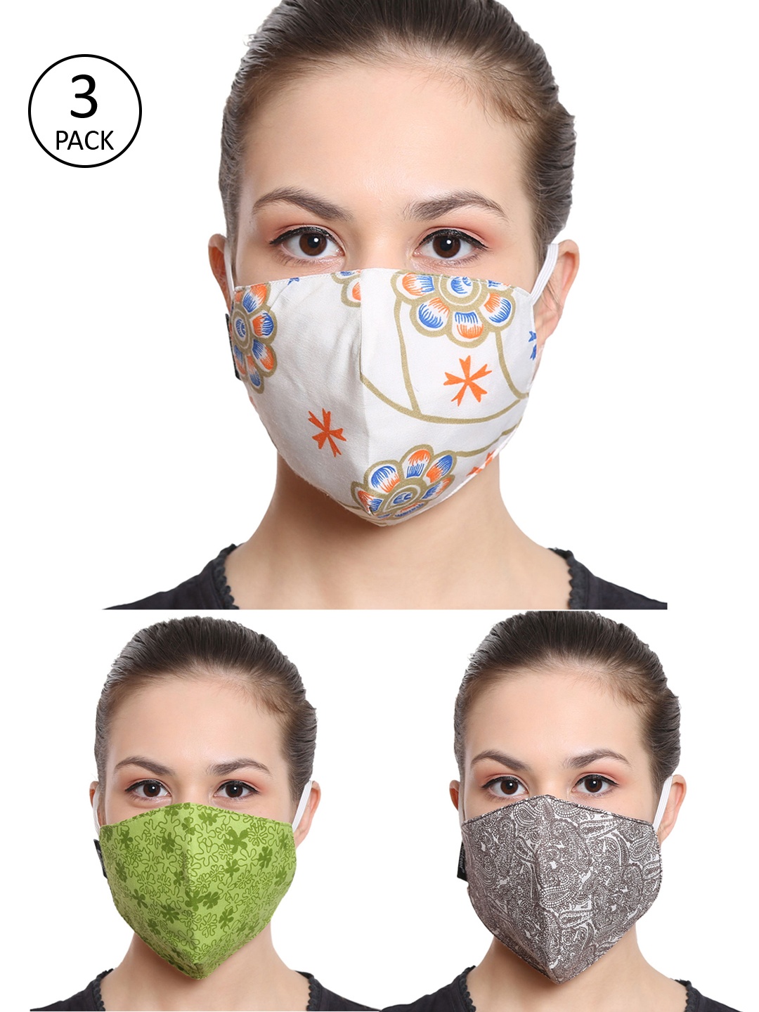

Anekaant Women Pack of 3 Reusable 3-Ply Outdoor Mask, Green