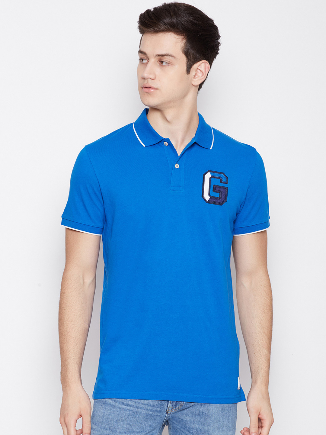 

GANT Men Blue Printed Polo Collar T-shirt
