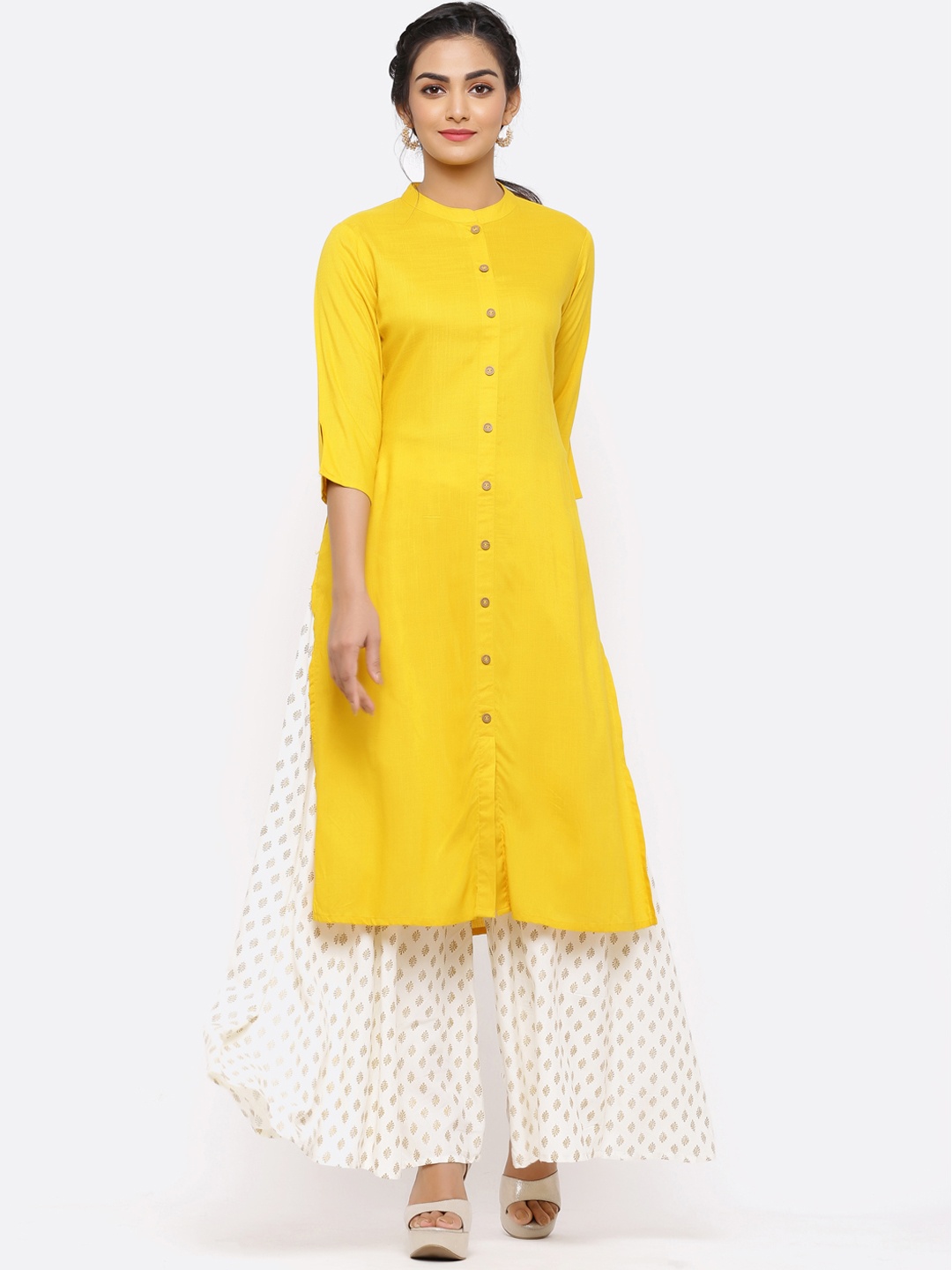 

Juniper Women Mustard Yellow Solid Straight Kurta