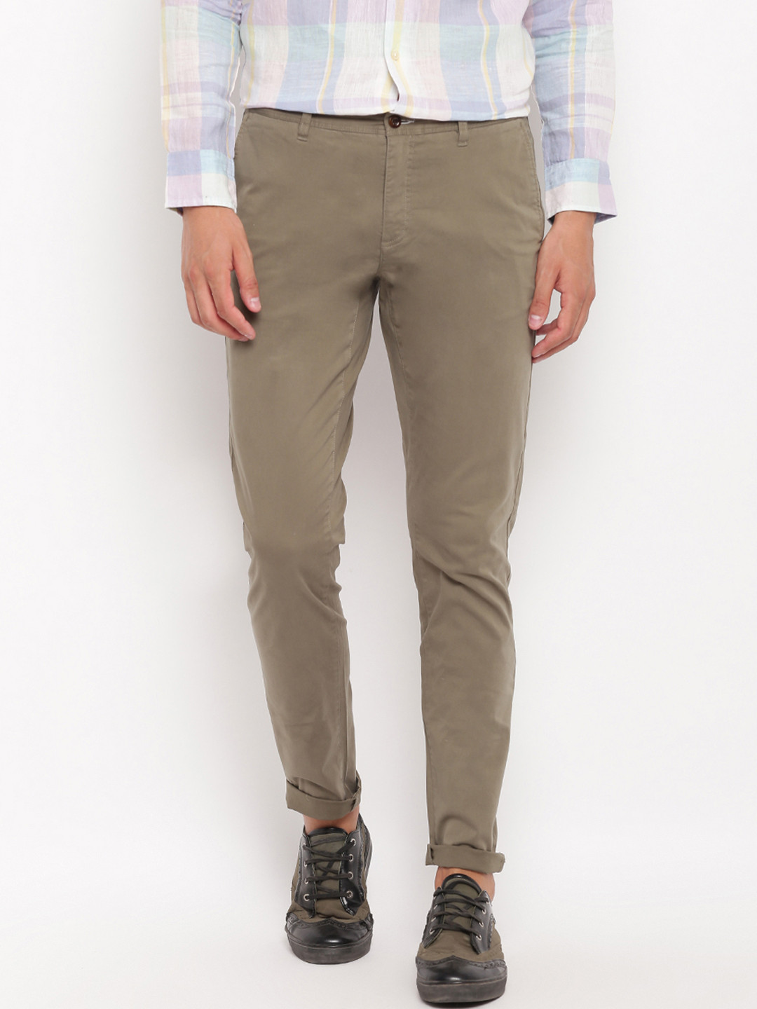 

GANT Men Khaki Brown Slim Fit Solid Regular Trousers