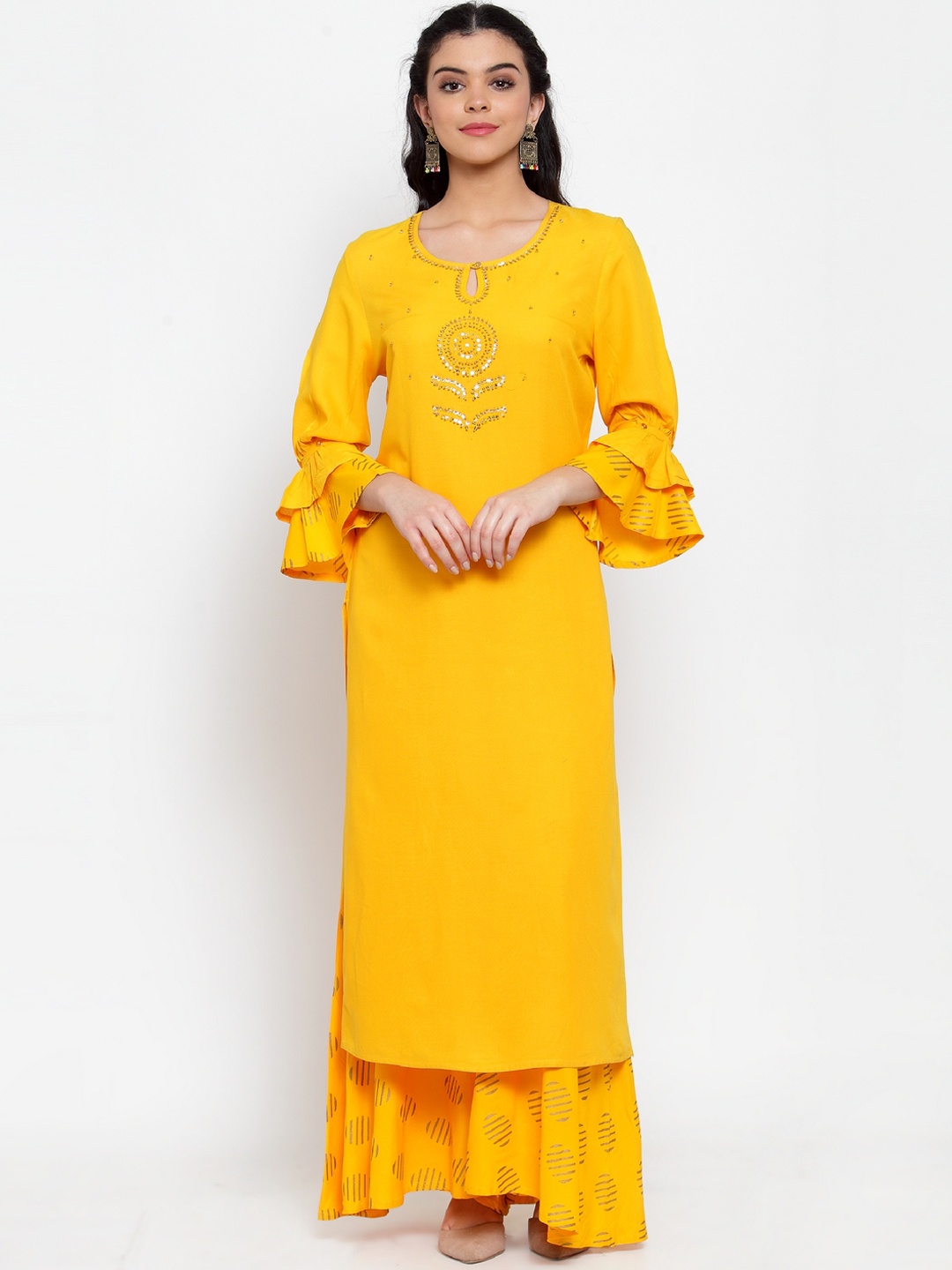 

ANAISA Women Yellow Embroidered Kurta with Sharara