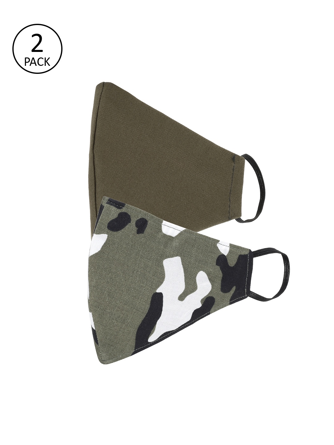 AKSHARA Kids 2 Pcs Camouflage Print 2-Ply Outdoor Mask, Olive