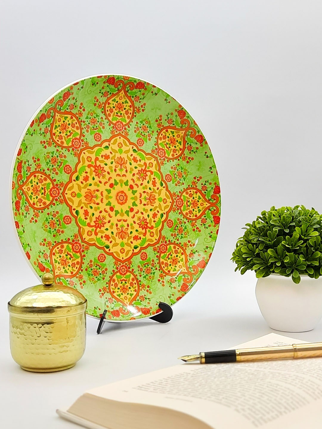 KOLOROBIA Yellow Ornate Mughal Light Decorative Wall Plate