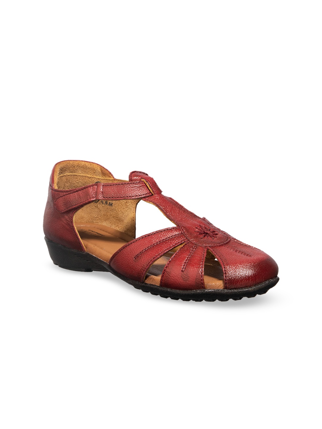 

Khadims Women Red Textured Leather Ballerinas