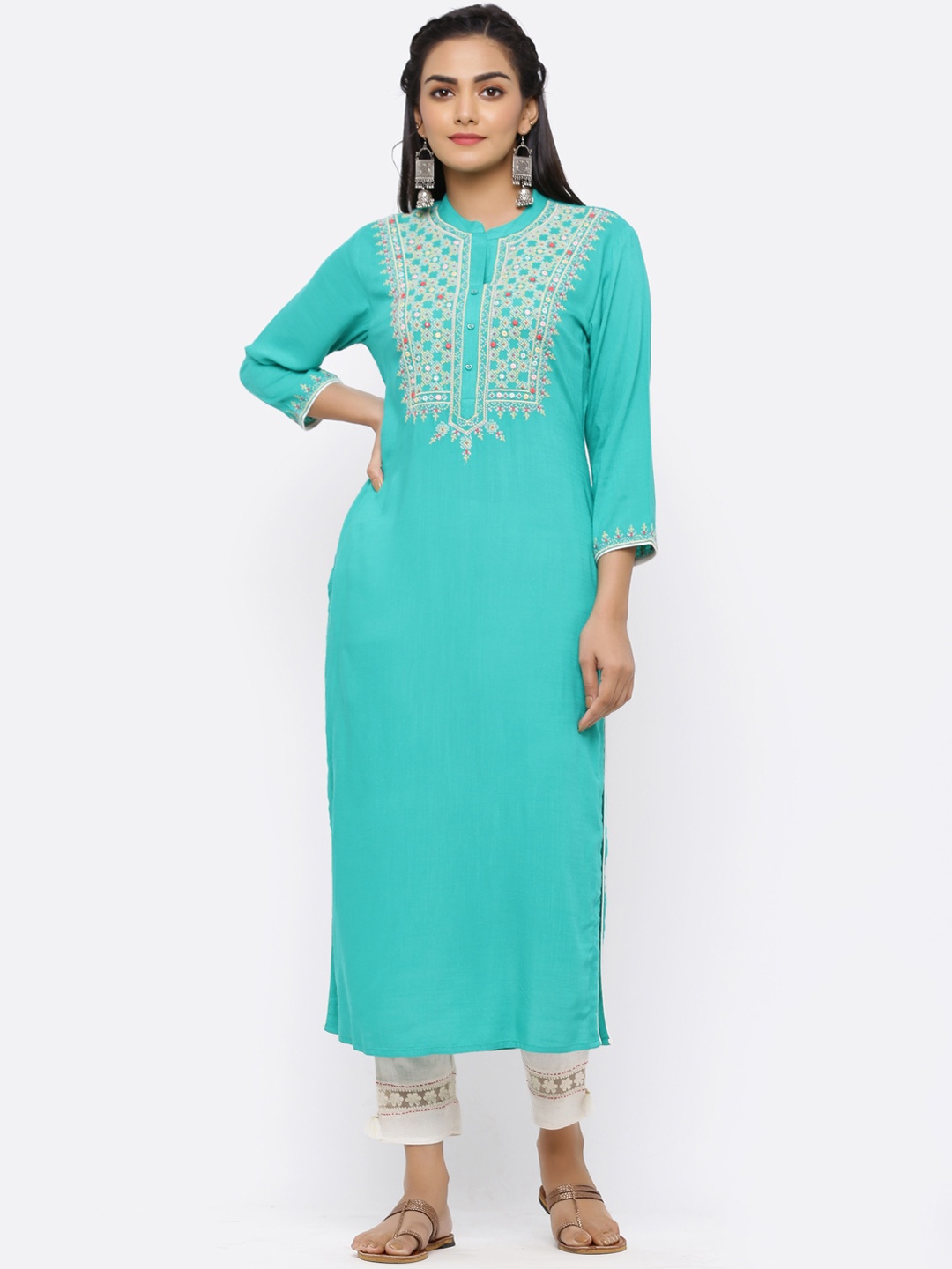 

Juniper Women Blue Yoke Design Straight Kurta