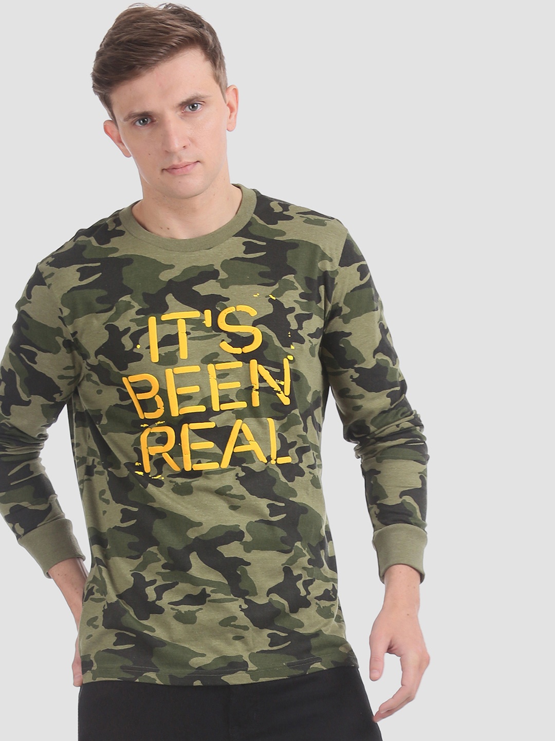 

Aeropostale Men Green Printed Round Neck T-shirt
