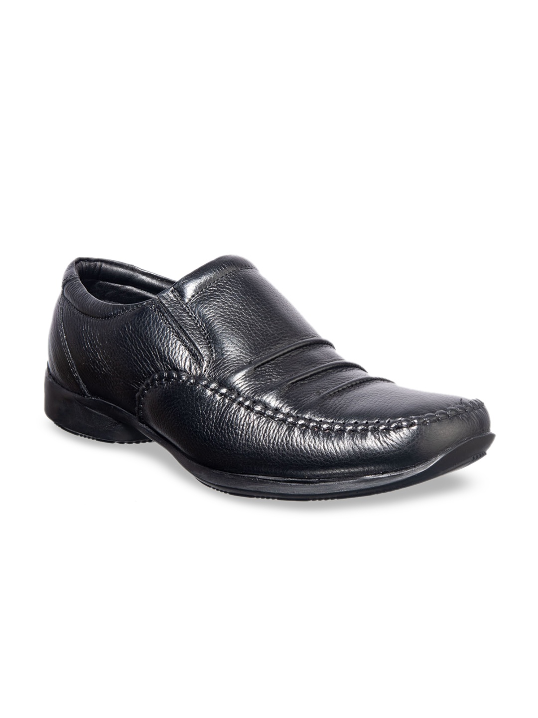 

Khadims Men Black Solid Leather British Walkers Formal Slip-Ons