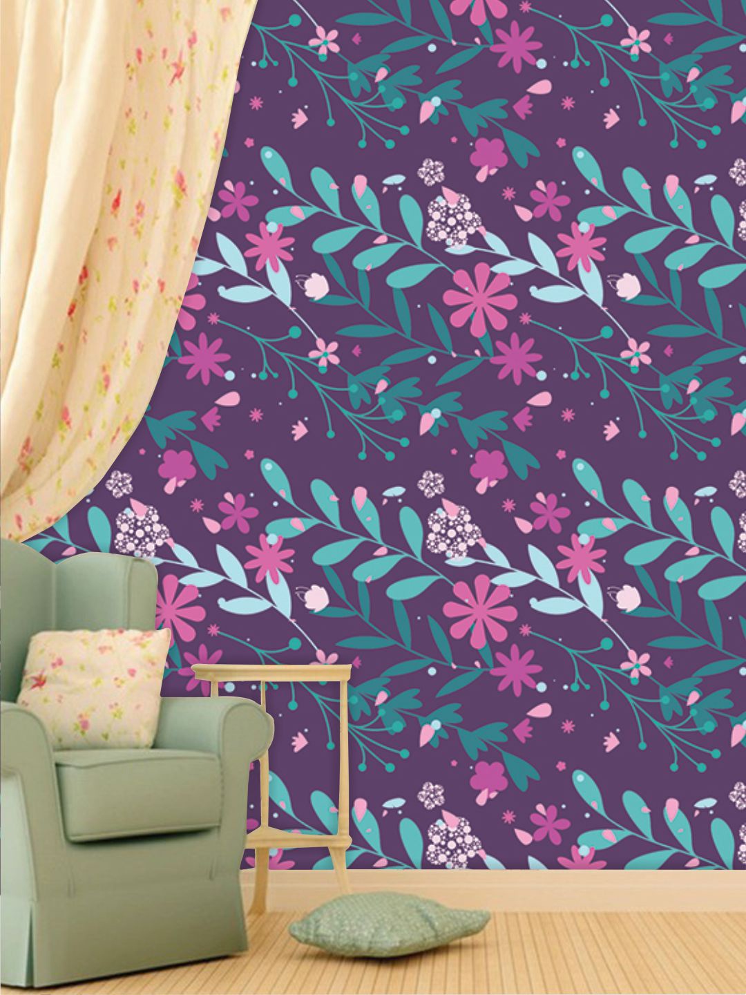 

PAPER PLANE DESIGN Purple & Green Floral Printed Waterproof Vinyl Wallpaper