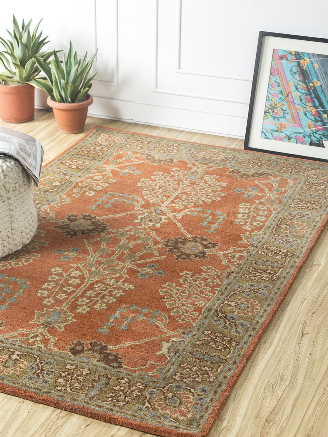 

Jaipur Rugs Orange & Green Printed Hand-Tufted Pure Wool Carpet