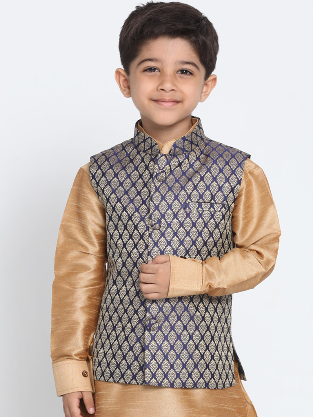 

JBN Creation Boys Blue & Beige Woven Design Nehru Jacket