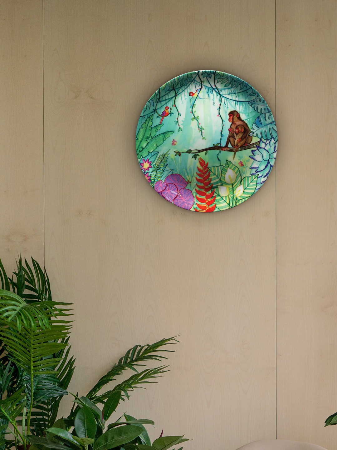 KOLOROBIA Green Printed Jungle Scenes Decorative Wall Plate