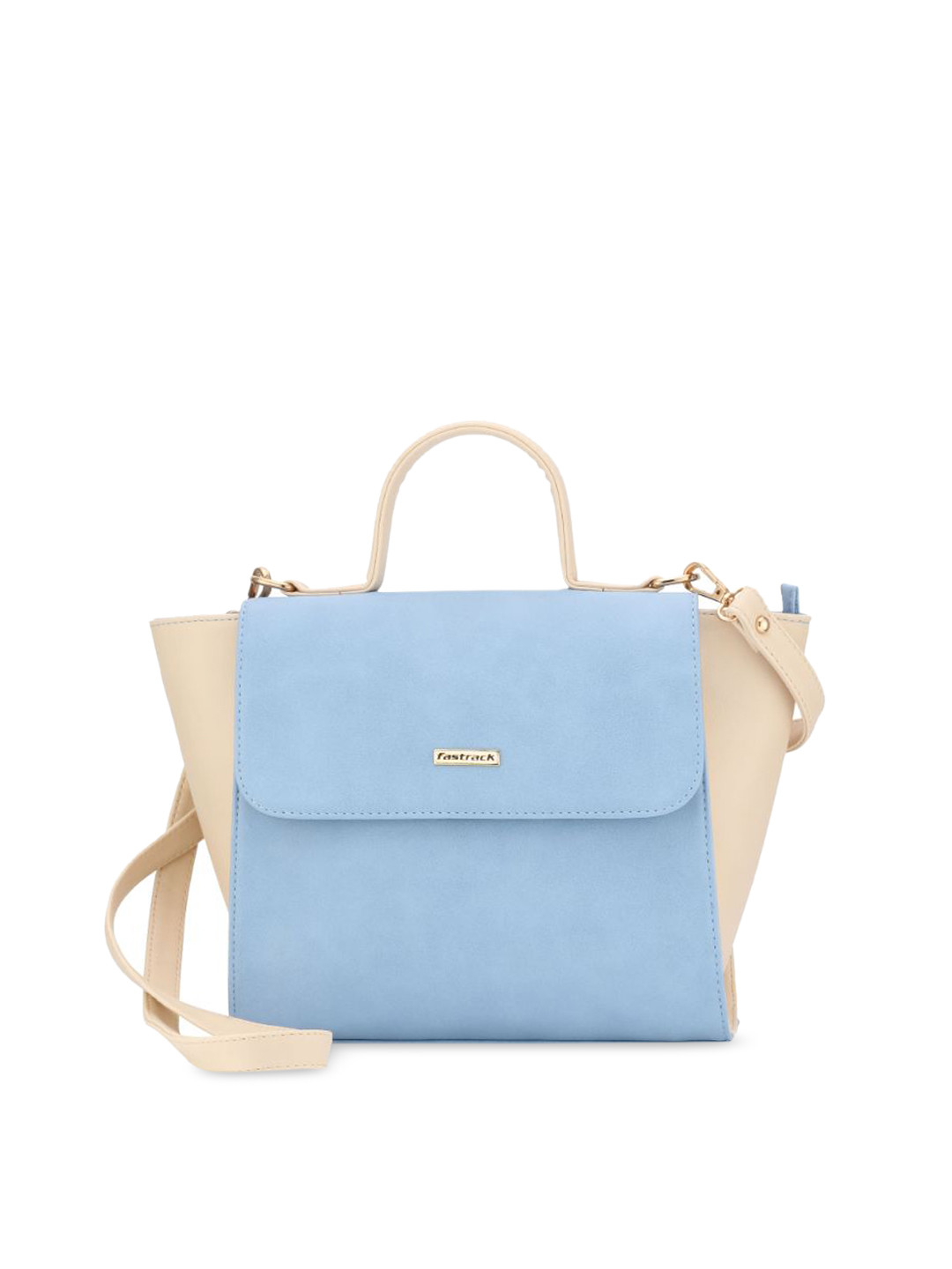 

Fastrack Blue & Beige Colourblocked Satchel