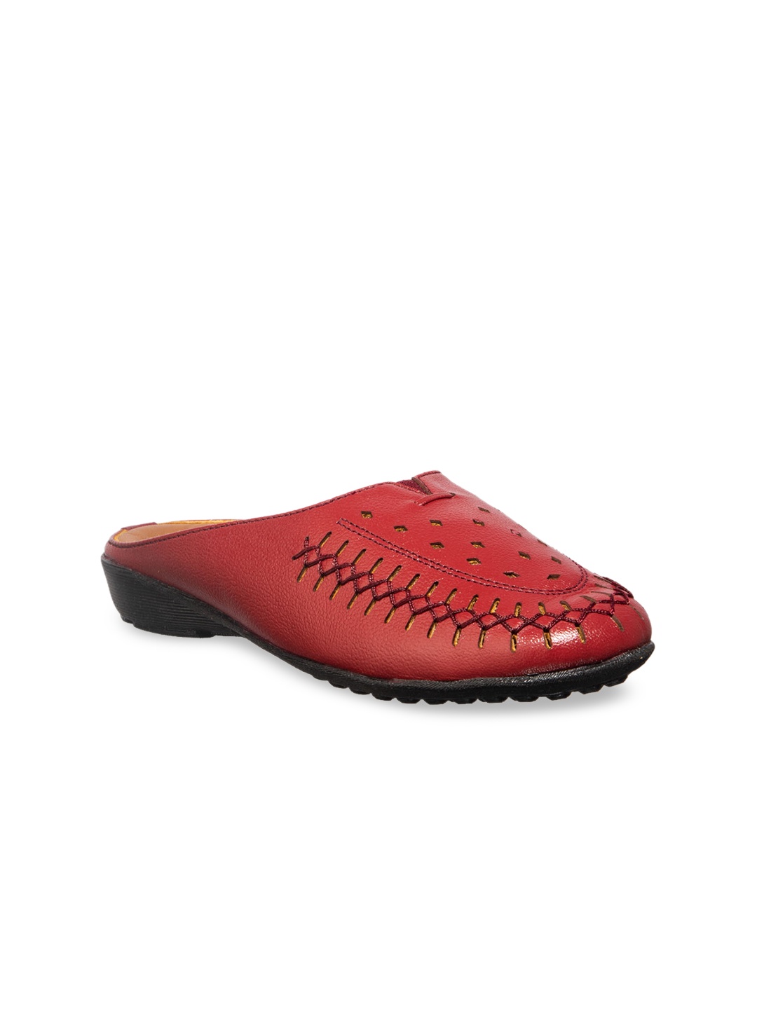 

Khadims Women Red Woven Design Leather Mules