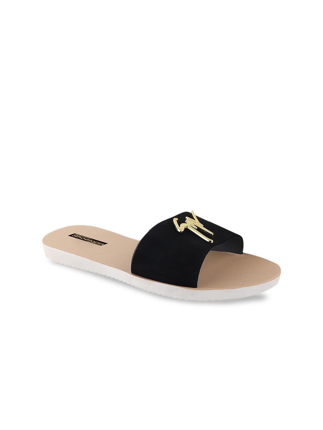 

Shoetopia Women Black Embellished Open Toe Flats