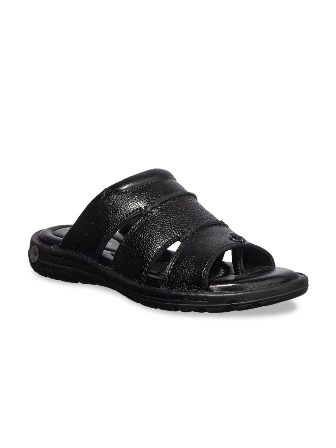 

Khadims Men Black Leather Comfort Sandals